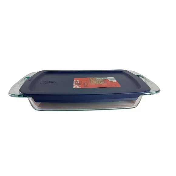 Pyrex Easy Grab Glass Casserole Baking Dish 3qt. 13x9x2 W/Blue Lid New - Picture 2 of 8